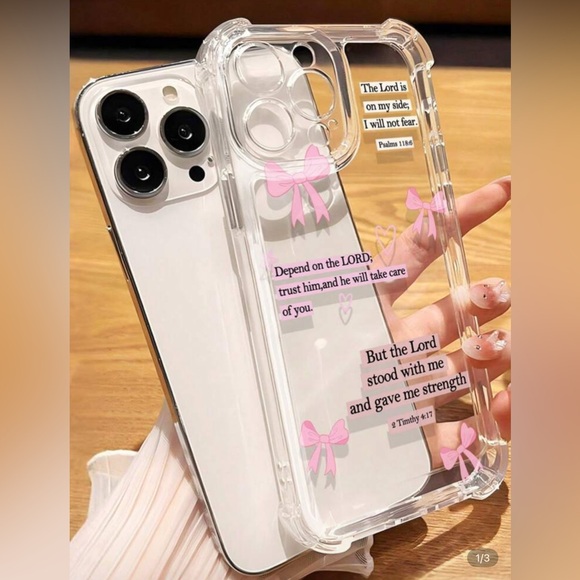 God quote Pink Bow Design Transparent Anti Fall Phone Case - Picture 2 of 3